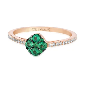 LeVian 14K Rose Gold Emerald H-I SI1 Diamond 0.38 cts Ring Size 7 - Picture 1 of 5