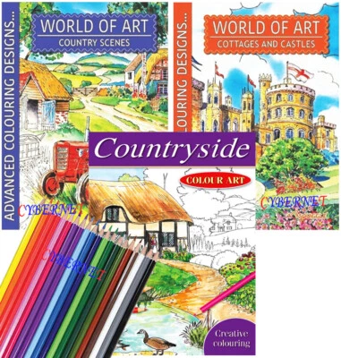 3 x ADULT A4 Colouring Books Book Colour Therapy Relaxing WORLD OF ART PENCILS  - Image 1 of 4