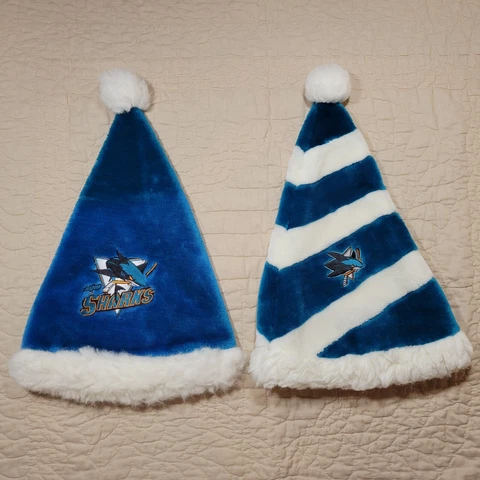 2 San Jose Sharks Santa Claus Hats Christmas Holiday 18" Long White Teal Rally Cover