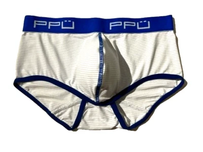 Nuevo PPU Para Hombres Blanco con Azul Microfibra Bikini Calzoncillo Ropa Interior talla M Foto 1 de 4