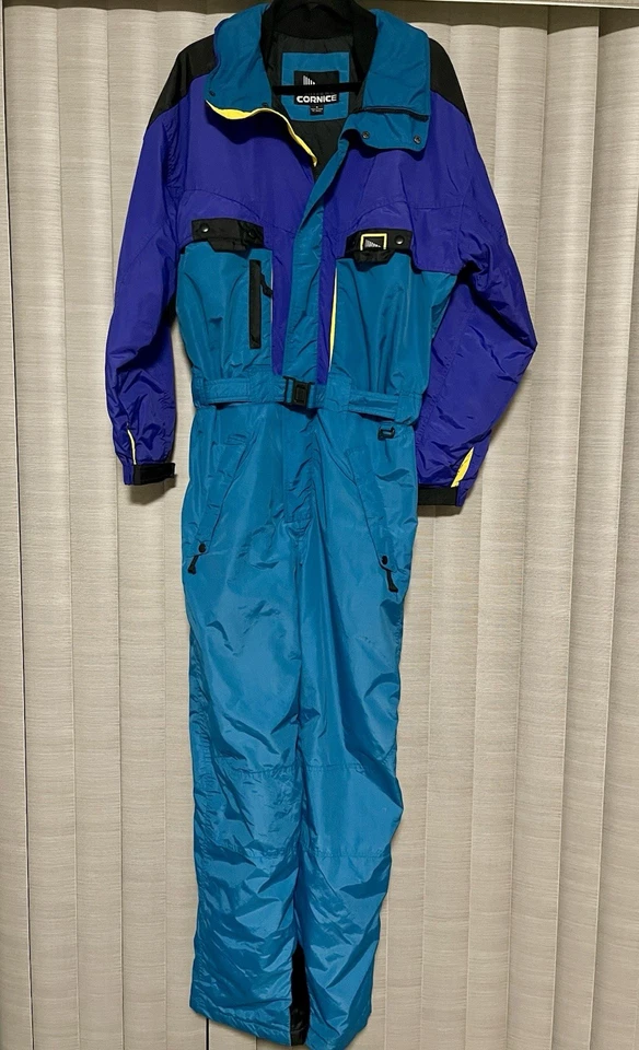 Mens Vintage 80’s Cornice Snowsuit Ski Jumpsuit Size Medium  Color Teal & Purple - Image 1 of 3
