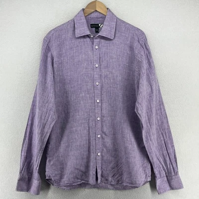 SAKS FIFTH AVENUE Shirt Mens L 100% Linen Button Up Long Sleeve Woven Purple - Image 1 of 4