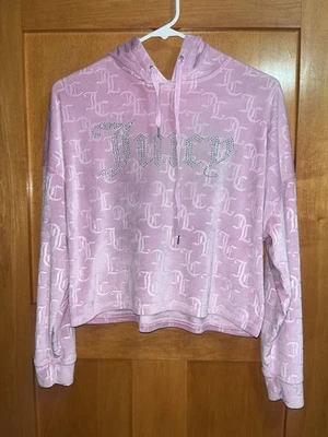 Juicy Couture 睡衣粉色丝绒复古 Y2K 裁剪连帽衫 S — 第 1/4 张图片