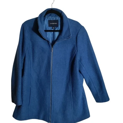 Abrigo Lands End para mujer azul mezcla de lana cremallera talla 18W  Foto 1 de 4