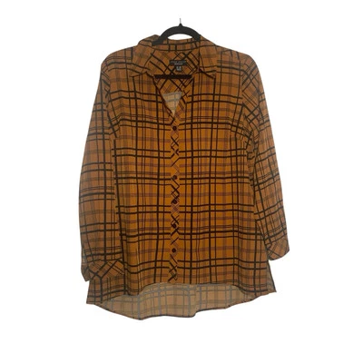 Camisa túnica Susan Graver fin de semana a cuadros ámbar talla SP botón para mujer Foto 1 de 4
