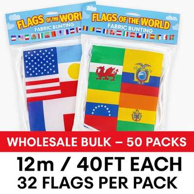 50 Packs Flags of The World Fabric Bunting 12m 32 Flags Wholesale Party Decor - Image 1 of 4