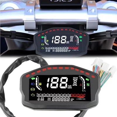 Motorcycle Adjustable Speedometer Dashboard LEd Waterproof Temperature Gauge Kit - Image 1 of 4