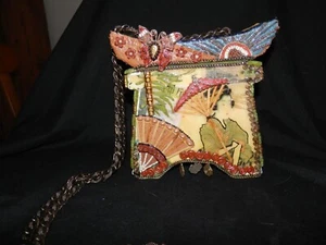 Vintage MARY FRANCES Handtasche mit Perlen ASIATISCHE LADY Pagode - Bild 1 von 19