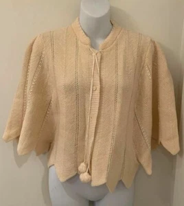vintage cardigan poncho shrug sweater pom pom scalloped hem Ribbon Italy - Picture 1 of 11