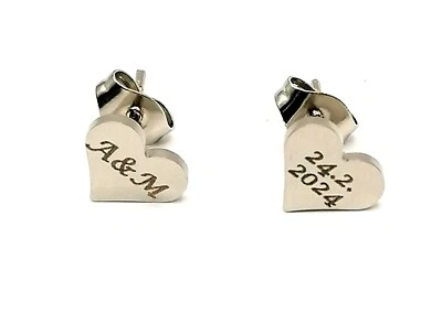 PERSONALISIERTE HERZOHRSTECKER 8 mm - Silber oder Gold Gravur - Edelstahl - Bild 1 von 4