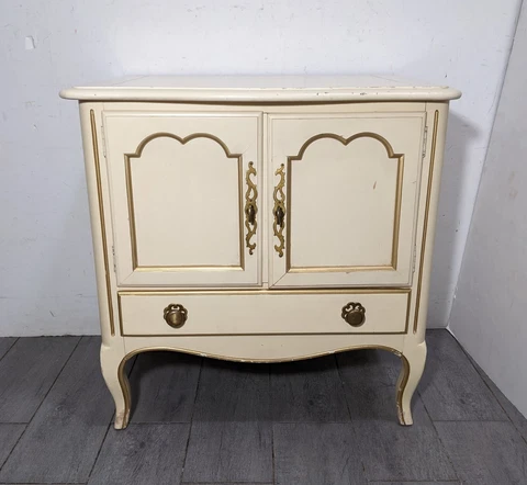 Vintage CENTURY French Provincial Nightstand Bedside Cabinet White/Gold Wood B Cover