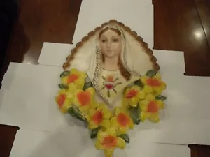 Vintage Blessed Virgin Mary 3D Hand Painted Wall PLAQUE CHALKWARE 20 X 13 X 5" - Picture 1 of 12