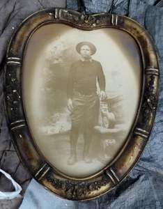 Vintage Black Buffalo Soldier Heart Shaped Frame Photographic Portrait - Picture 1 of 9