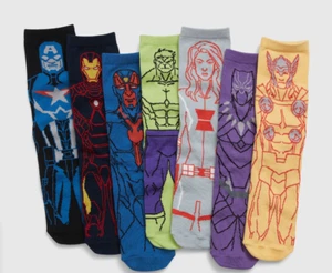 New GAP KIDS - MARVEL Avengers Crew Socks 7 Pair Size Large fits Shoe Size 3-4 - Picture 1 of 8