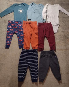 Lot of 8 Baby Boy Clothes Sizes 12-24 Mos Variety Long Sleeve, Pants & Bodysuits - Picture 1 of 18