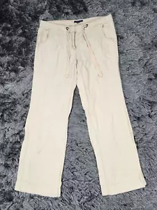 Tommy Hilfiger Linen Pants Women's 6 Beige Tan Straight Wide Leg Drawstring Flaw - Picture 1 of 23