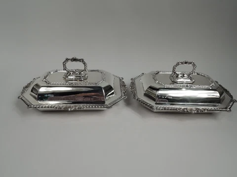 Edwardian Serving Dishes Antique Georgian Covered Bowls English Sterling Silver Cover