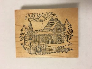 Rubber Stamp Christmas Holiday House  4 inch x 5 inch Stampin' Up type - Picture 1 of 4