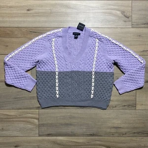 Club Monaco Damen Color Block Wollmischung Pullover Größe Small Lila Grau - Bild 1 von 10