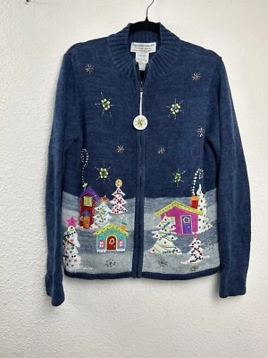 Suéter Tiara Internacional Azul Feo Navidad Colección M Abuela Cottagecore Foto 1 de 4