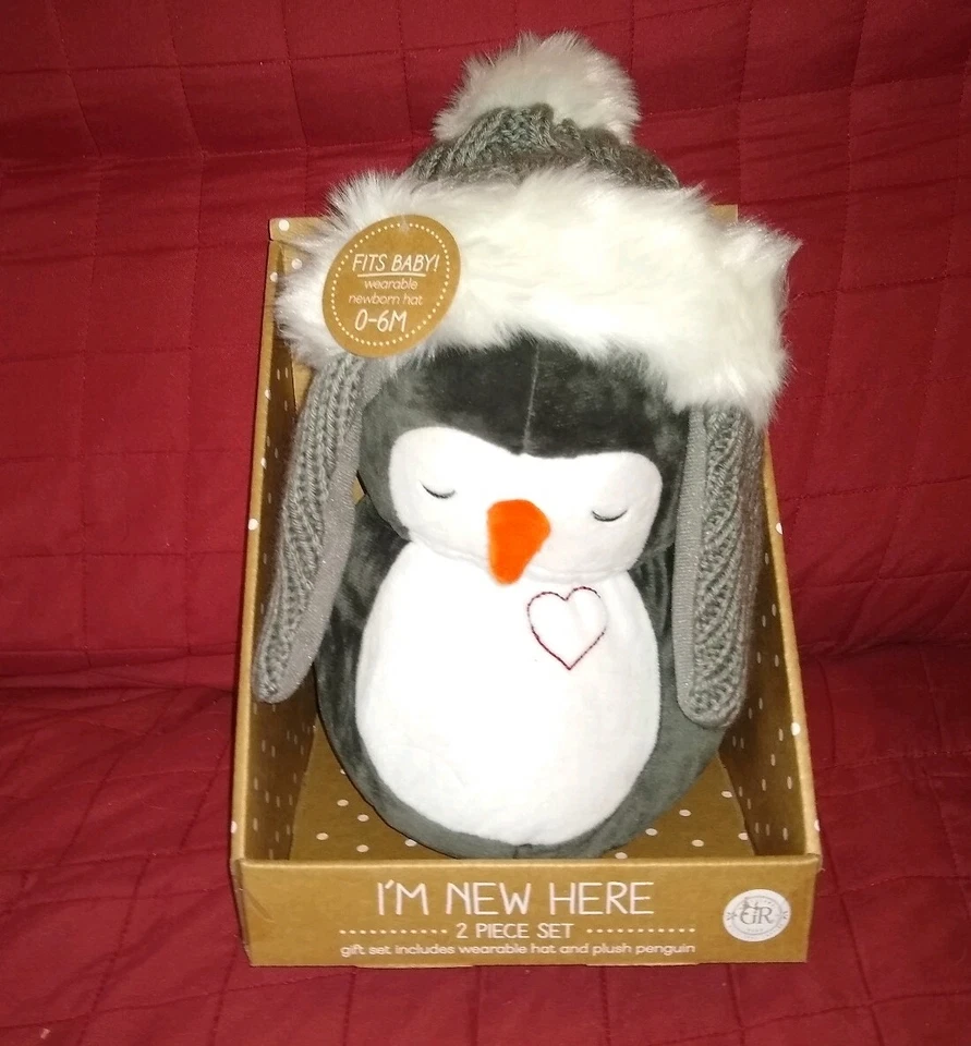  Grasslands Road PLUSH PENGUIN WITH HAT SET "I'm New Here" Infant Newborn NEW - Image 1 of 4
