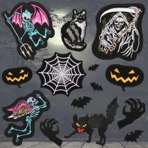 Halloween Skull Bat Scary Clothes Stickers Embroidery Appliques Patches Badge - Picture 1 of 23