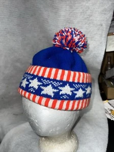 vintage stocking hat REd White Blue Stars Stripes 1980s ski retro tuque Beanie - Picture 1 of 3