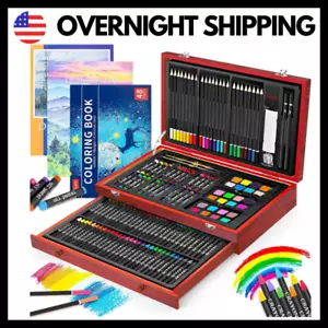 150pcs Deluxe Art Set - Wooden Case, Drawing 2 Pads, Paints, Pencils & 1 Book " - Picture 1 of 6