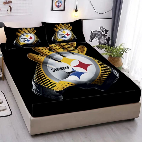 Pittsburgh Steelers Fitted Sheet Deep Pocket Bed Sheet Pillowcase Bedding Set Cover