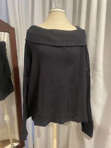 NWT Free People Black Juicy Long Sleeve Thermal Top Oversized Split Back Size PS