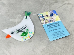 Vintage Christmas Ornament Handcrafted Fused Glass Art Dove Bird 4" x 2.75" - Picture 1 of 5