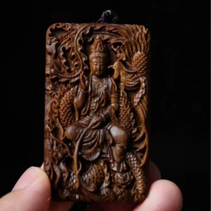 Nha Trang Green Chess Nan “Dragon Head Guanyin” Agarwood Pendant Car Necklace - Picture 1 of 12