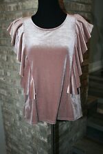 On the Road by Free People Womens Mauve Pink Ruffle Cap Sleeve Velour Top SZ XS