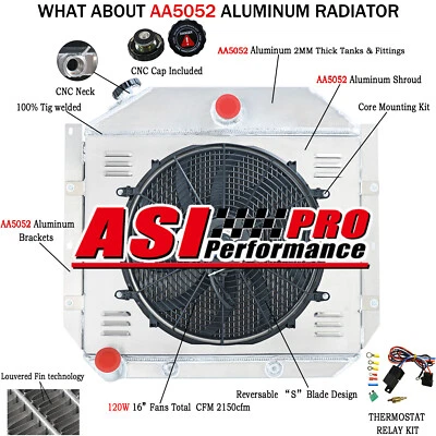FOR 51-57 INTERNATIONAL HARVESTER L/R/S SERIES TRUCK 4ROW RADIATOR w/FAN SHROUD Foto 1 de 4