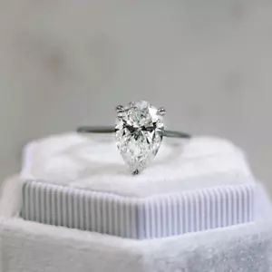 Platinum Engagement Ring 3 Ct Pear Cut Lab Grown Diamond IGI PT950 - Picture 1 of 13