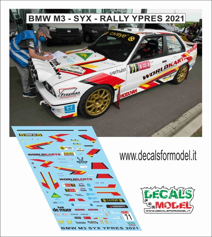 DECALS 1:18 BMW M3 E30 SYX RALLY YPRES 2021 - Immagine 1 di 1
