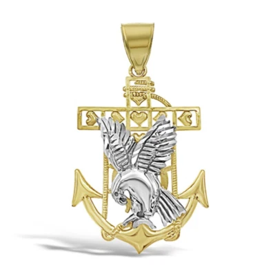 Pingente de águia âncora masculino berloque ouro amarelo branco 10k 1,4 polegadas - Imagem 1 de 2