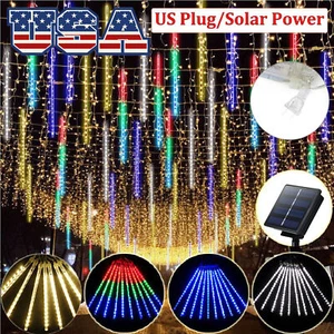 288 LED Solar Lights Meteor Shower Rain Tree String Light Xmas Decor 8 Tubes - Picture 1 of 37