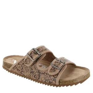 WOMEN'S VERY G BERRY COMFORT FASHION SANDAL LIGHT TAN TOOLED - Picture 1 of 4