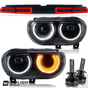 VLAND Headlights+Rear Tail Lights+LED Bulbs Kits For 2008-2014 Dodge Challenger - Foto 1 di 22