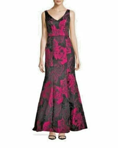 JS Collections Rose Jacquard Plunging V- neck Gown Dress Sz 10 *701C - Picture 1 of 4