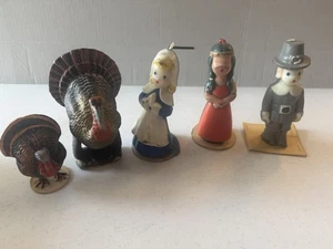 (5) Gurley Vintage Thanksgiving Pilger Indianer Kerzen & Truthähne LESEN - Bild 1 von 6