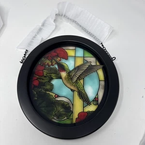 Wilde Flügel Buntglas Kolibri oval gerahmt Sonnenfänger Kette hängend - Bild 1 von 9