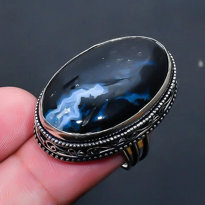 Indian Moss Agate Gemstone Handmade Jewelry Ring US Size 9 B140 - Image 1 of 3