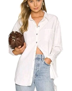 Free People Oxford Dreams Shirt Button Down Stitch Frayed Trim White Sz M - Picture 1 of 9