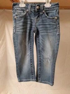 Miss Me Capri Jeans Girls 7 Denim Medium Wash Embellished Pockets - Picture 1 of 5