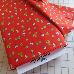 YARD, Christmas Jingle Bells Tiny Holly & Birds $3.99 Ships ANY Amount Of Fabric - Picture 1 of 2