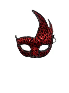 Red Black Leopard Venetian Masquerade Costume Ball Prom Halloween Party Mask - Picture 1 of 4