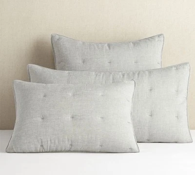 Pottery Barn бельгийский лен стеганый стандартный наволочки (2) мягкий серый новый с Ярлыками - Изображение 1 из 4