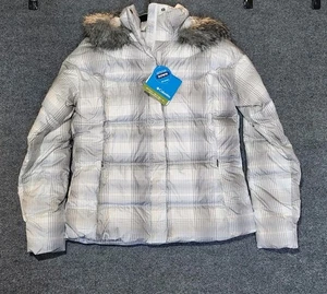New Columbia Jacket Womens XL Down Puffer Hooded Faux Fur Hood Gray Omni Shield - Picture 1 of 12